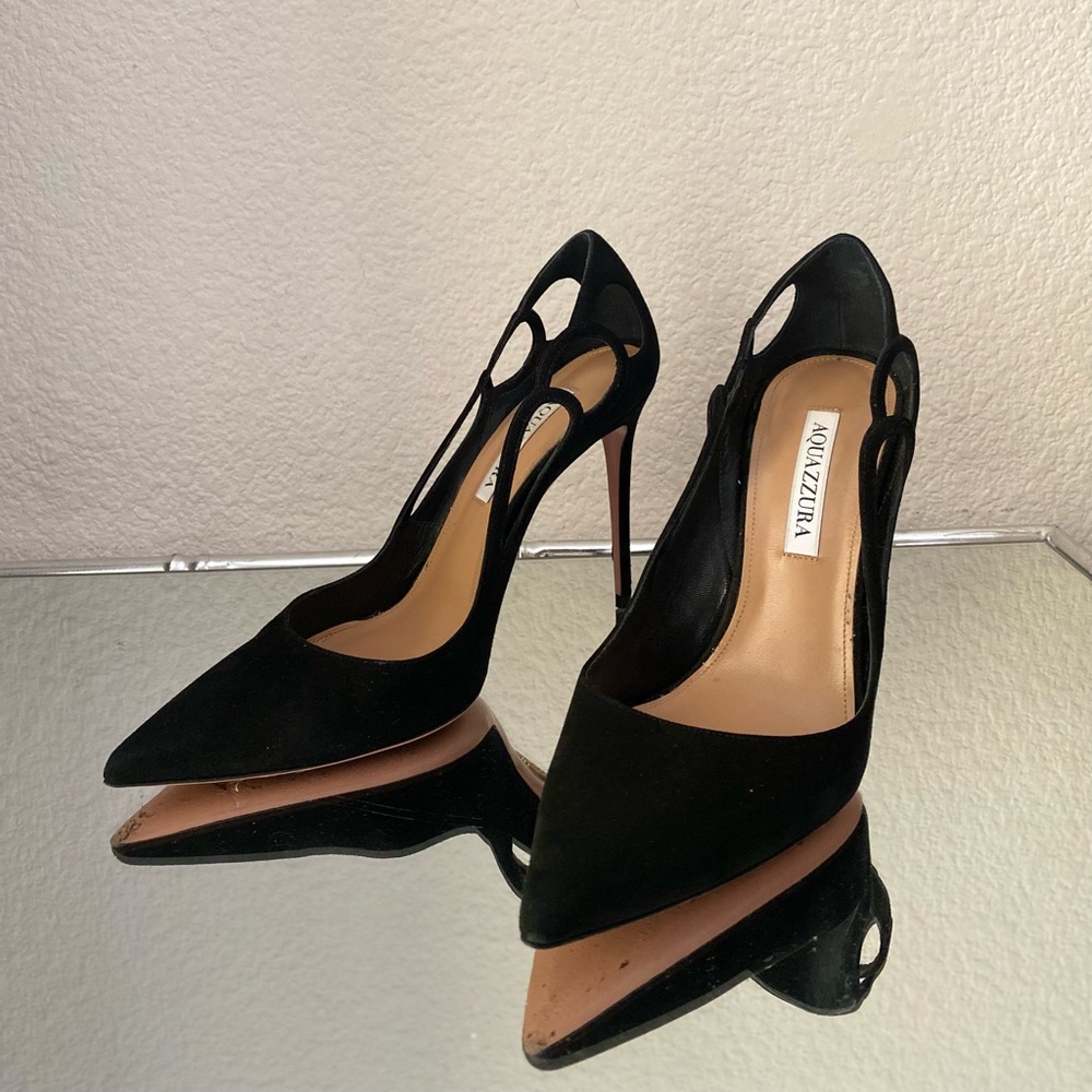 Aquazzura Black Suede Pointed-Toe Stiletto Pumps - Picture 4 of 10